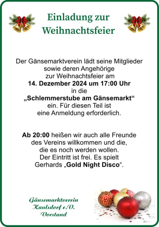 Einladung Weihnachtsfeier 2024